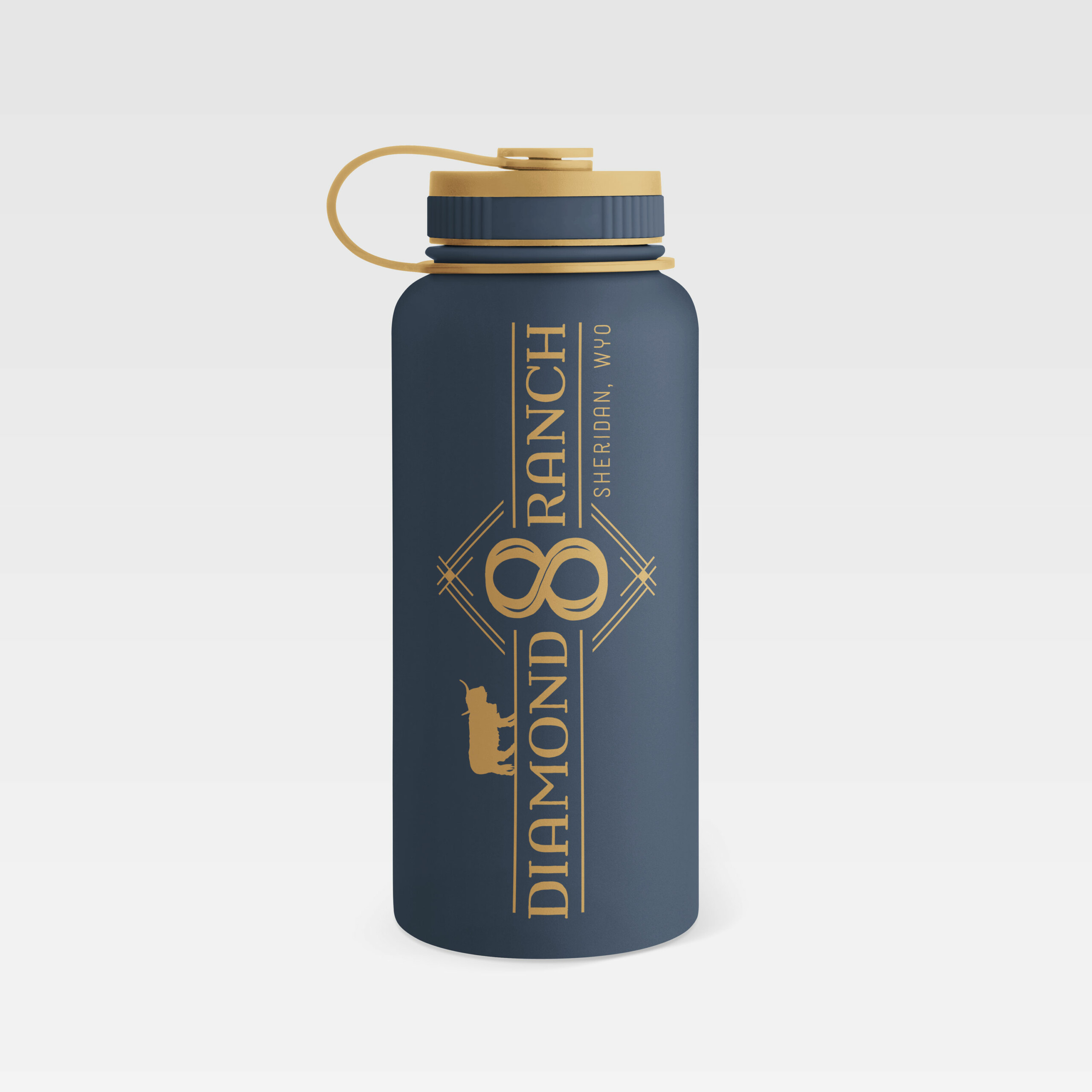water bottle showing logo and branding for highland cow ranch in wyoming